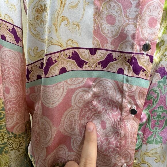 Zara blouse women small multicolor pastel satin feel trumpet long sleeve pink - Picture 6 of 12